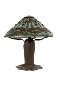 Tiffany-Style Bronze and Slag Glass Dragonfly Lamp