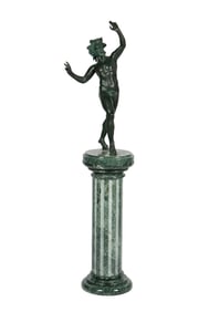 Bronze Figure of a Satyr with Stone Pedestal