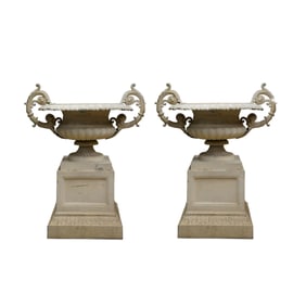 Pair of Monumental Neoclassical-Style Painted Metal Urns