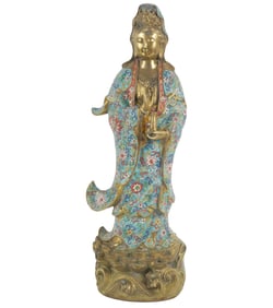 Chinese Cloisonne and Gilt Metal Figure of Quan Yin