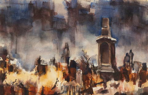 Emil Jean Kosa, Jr. (1903 - 1968): Churchyard: watercolor on paper; signed lower right Sight: 14 x 21 1/2 in. (35.6 x 54.6 cm.), Frame: 24 1/2 x 32 in. (62.2 x 81.3 cm.) Provenance: Property from a Beverly Hills, CA Estate