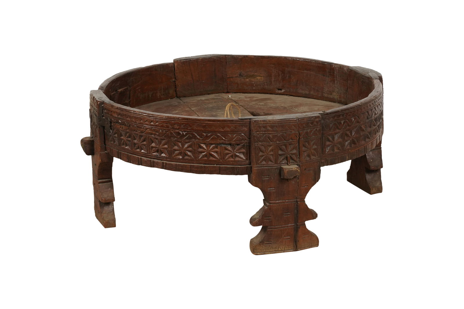 Indian Carved Wood Grinding Table (1 of 7)