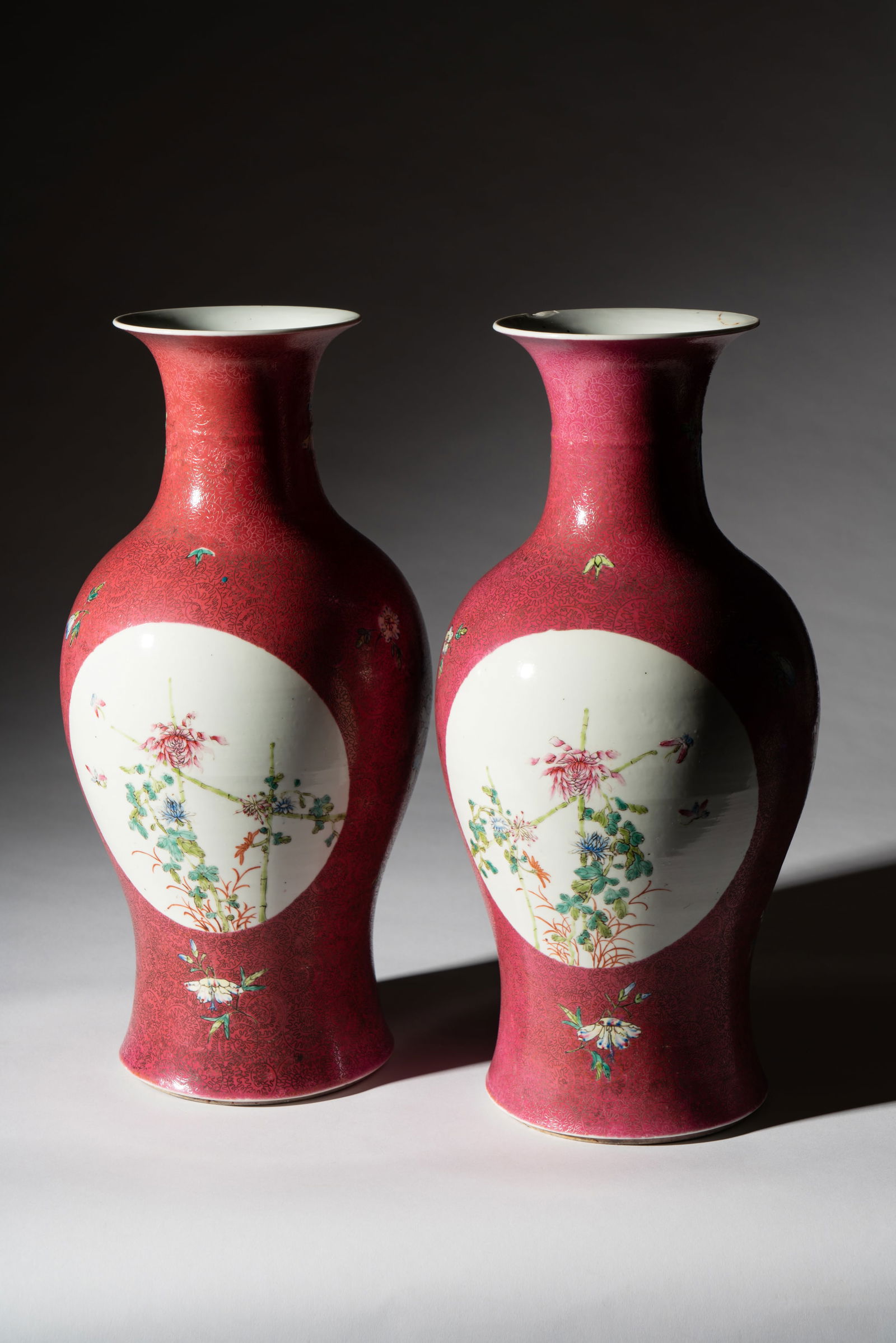 Pair of Chinese Famille Rose Pink-Ground Porcelain Vases (1 of 20)