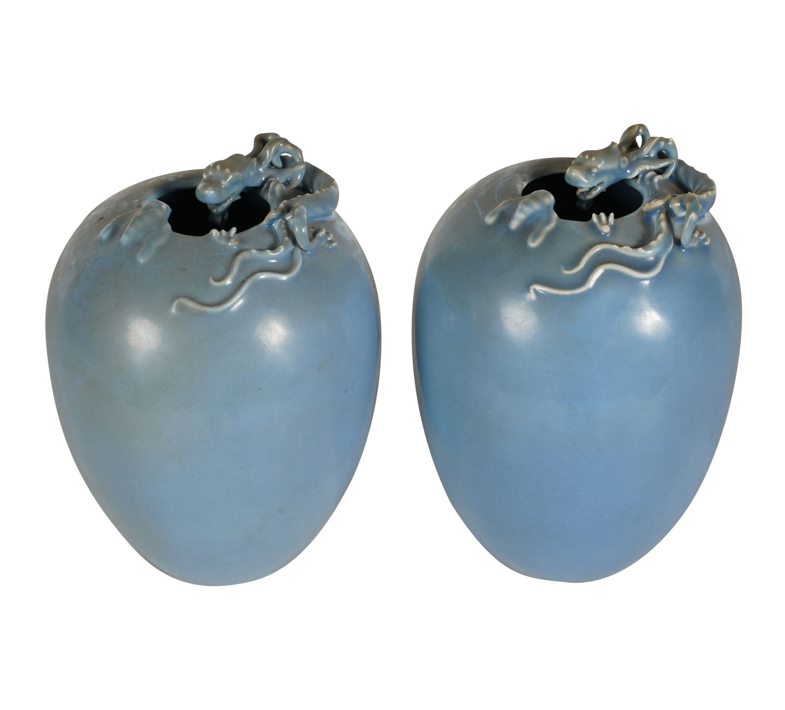 Two Chinese Blue-Glazed Dragon Vases (1 of 7)