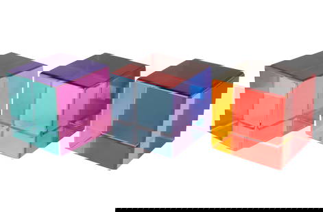Vasa Velizar Mihich (B. 1933): Three Works (Cubes): laminated colored acrylic; unsigned Each: 3 x 3 x 3 in. (7.6 x 7.6 x 7.6 cm.) Provenance: A Brentwood CA Estate