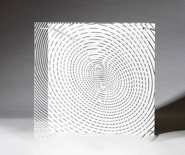 Jesus Rafael Soto: Espiral Doble from Series Sintesis: 1979. Serigraph on Plexiglas, Edition of 18/110 15 1/4 x 15 1/4 x 6 1/2 in. (38.7 x 38.7 x 16.5 cm.)