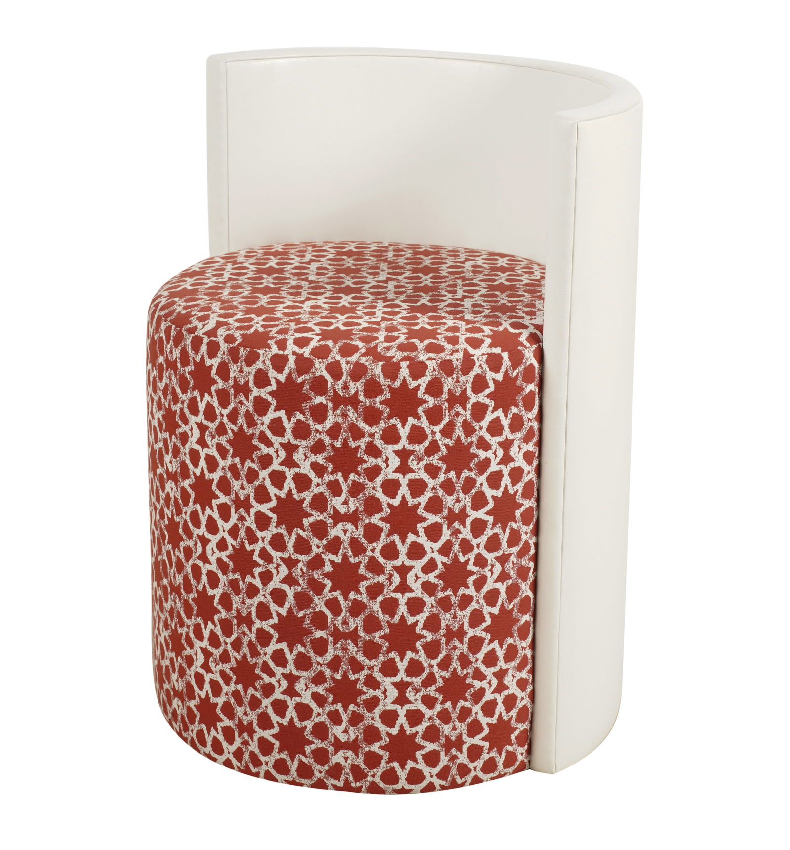 A. Rudin Vanity Stool: leather back with fabric seat 28 x 22 x 20 in. (71.1 x 55.9 x 50.8 cm.), seat: 19 in. (48.3 cm.)