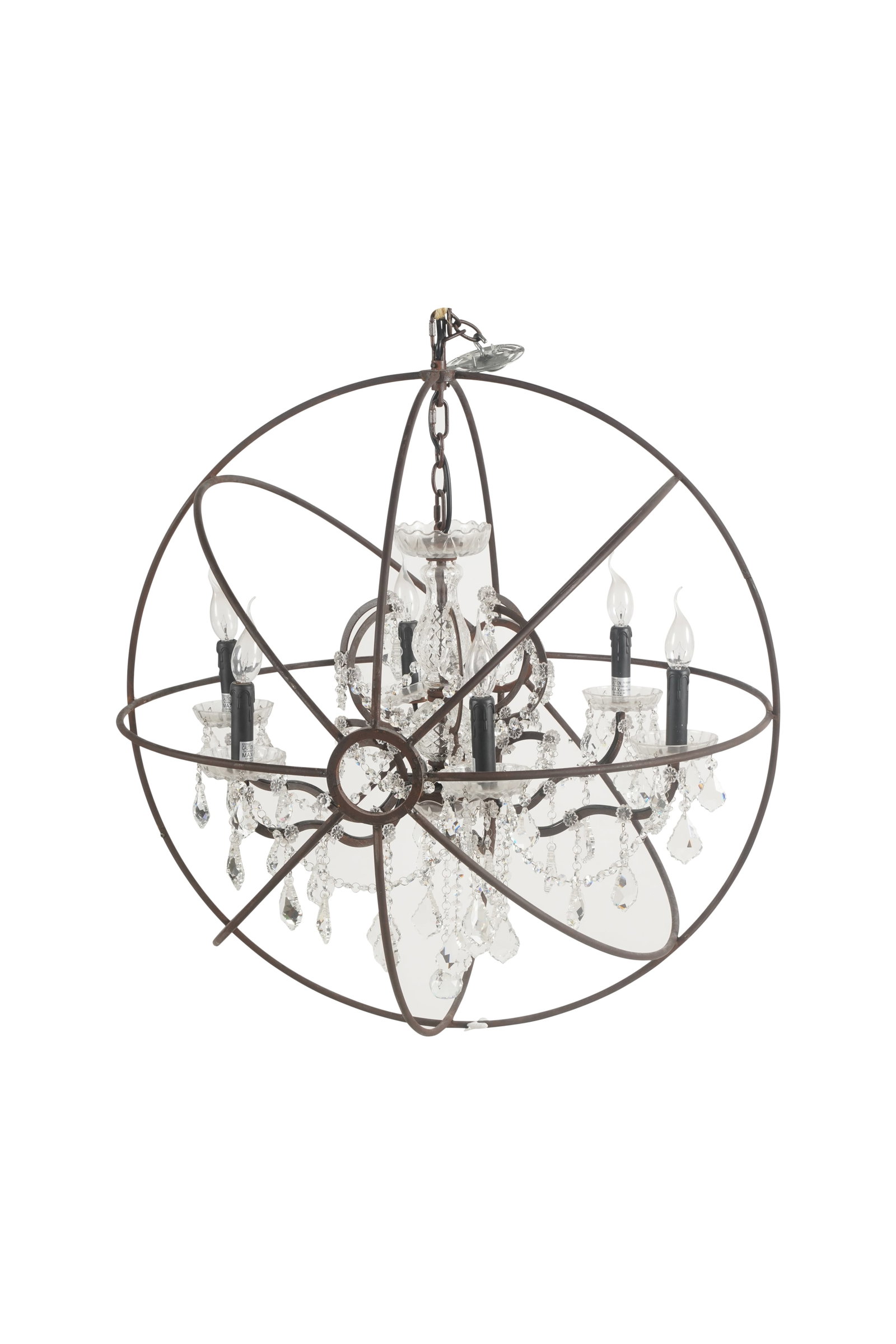 Metal and Glass Chandelier: Contemporary Approximately: 32 x 32 in. (81.3 x 81.3 cm.)
