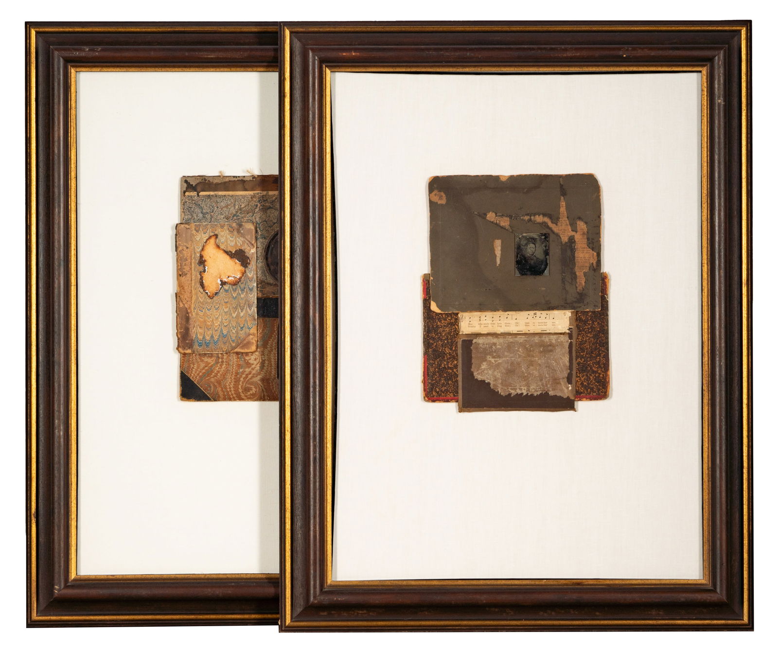 Mary Ellen Long, American (20th Century), Two Framed Collages: Mary Ellen Long American (20th Century) Two Framed Collages mixed media each in matching frames, mixed media composed from old photo books, photographs, etc., larger 14 x 10 3/4 in. (35.6 x 27.3 cm.),