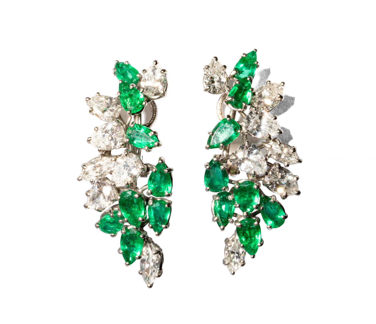 Platinum Diamond & Emerald Clip Earrings (1 of 6)