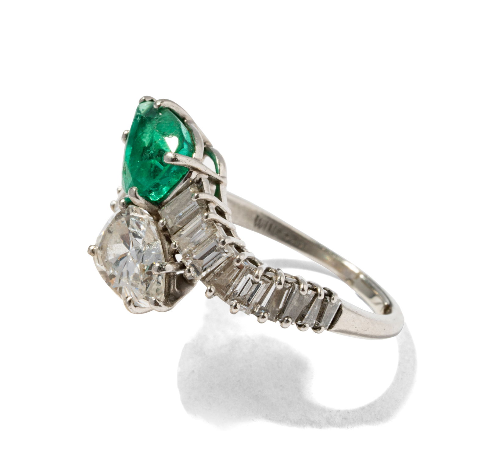 Harry Winston Platinum, Diamond & Emerald 'Toi et Moi' Bypass Ring (1 of 6)