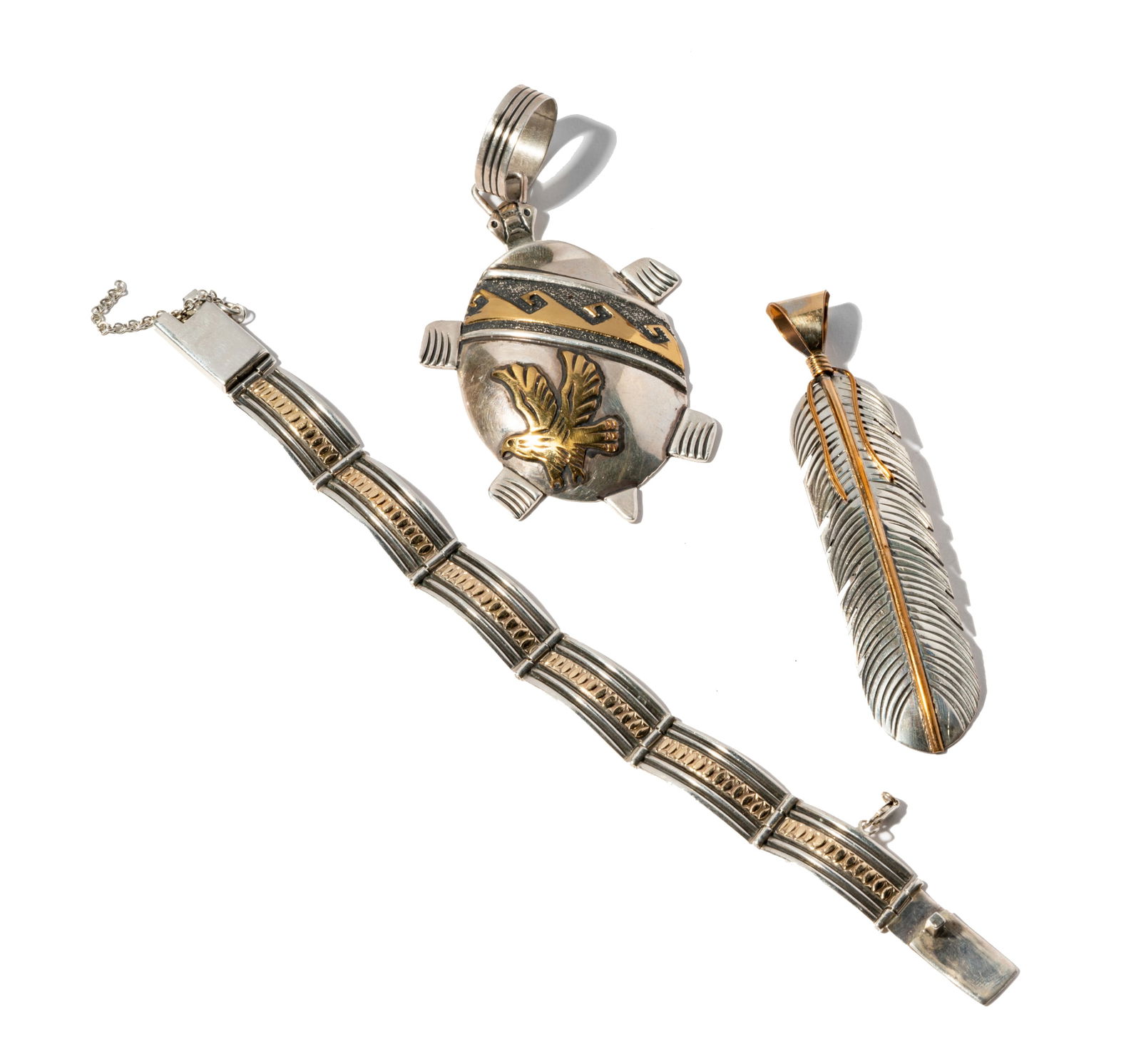 Two Yellow Gold And Sterling Pendants with Bracelet (1 of 10)