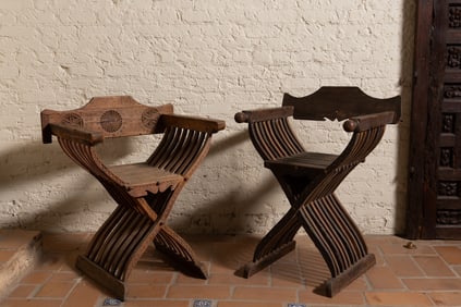 Two Spanish Baroque Curule-Form Armchairs