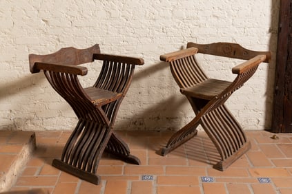 Two Spanish Baroque Curule-Form Armchairs