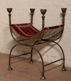 A Continental Renaissance-Style Brass and Wrought Iron Bench