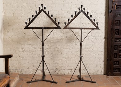 A Pair of Italian Renaissance Revival Wrought Iron Floor Torchieres