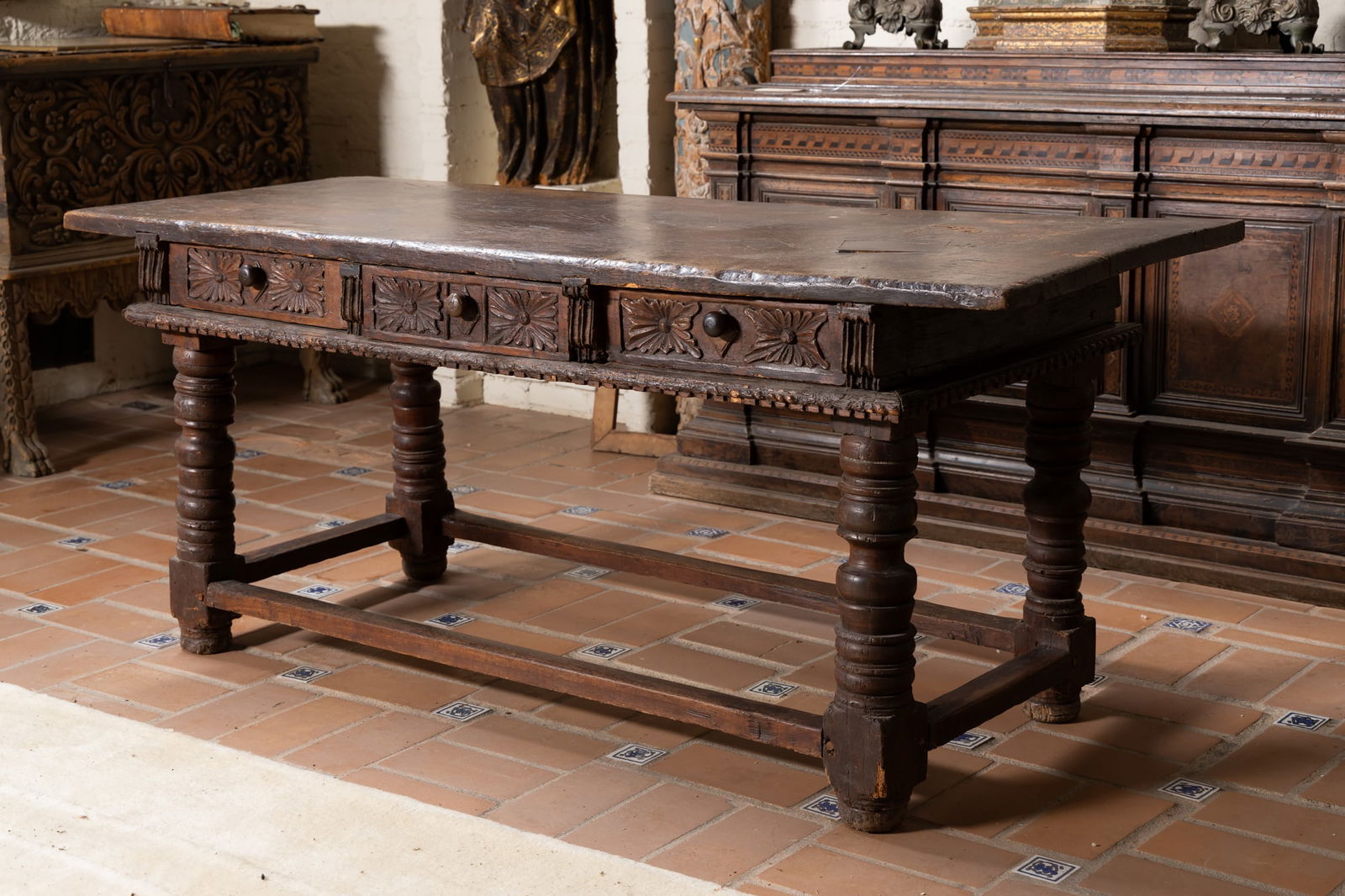 A Spanish Colonial Carved Walnut Library Table (1 of 13)