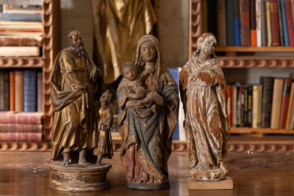A Group of Three Carved Gilt and Polychrome-Painted Wood Figures