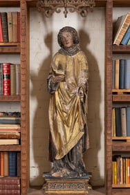A Carved Giltwood and Polychrome-Painted Figure of a Saint