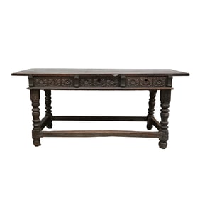 A Carved Walnut Three-Drawer Table