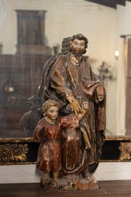 A Spanish Colonial Polychrome-Painted Carved Wood Figural Group