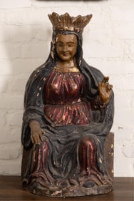 A Gilt and Polychrome-Painted Carved Wood Figure of the Virgin