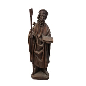 A Continental Carved Wood Figure of a Saint
