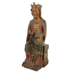 A Carved Giltwood and Polychrome-Painted Figural Group of Virgin and Child