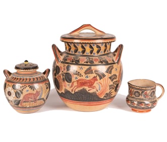 A Group of Three Mexican Painted Ceramic Tablewares