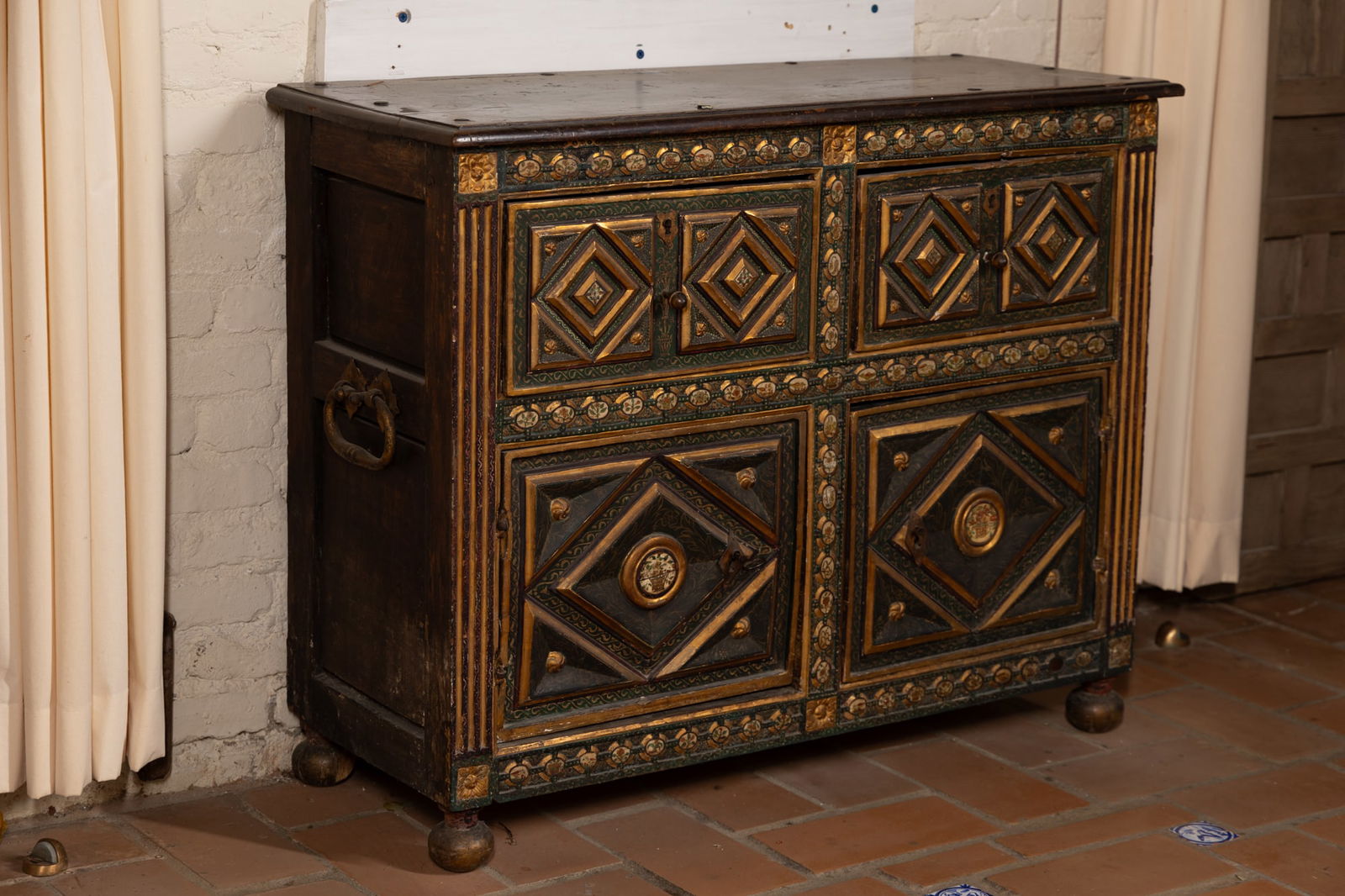A Spanish Baroque Carved Gilt and Polychrome-Painted Chest (1 of 20)