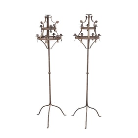 A Pair of Spanish Colonial Wrought Iron Torchieres