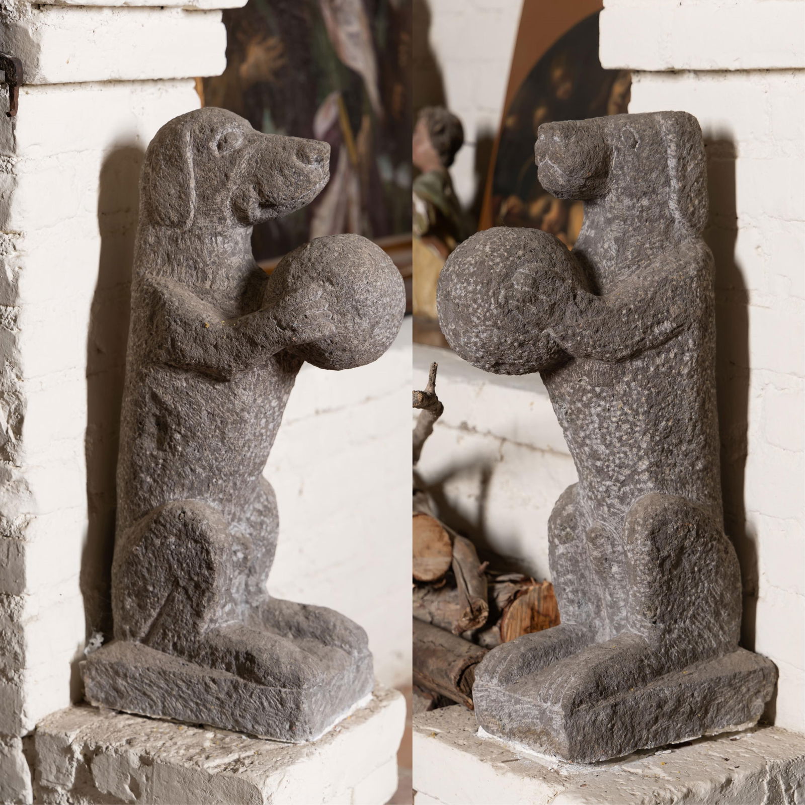 A Pair of Continental Carved Stone Dog Figures (1 of 20)
