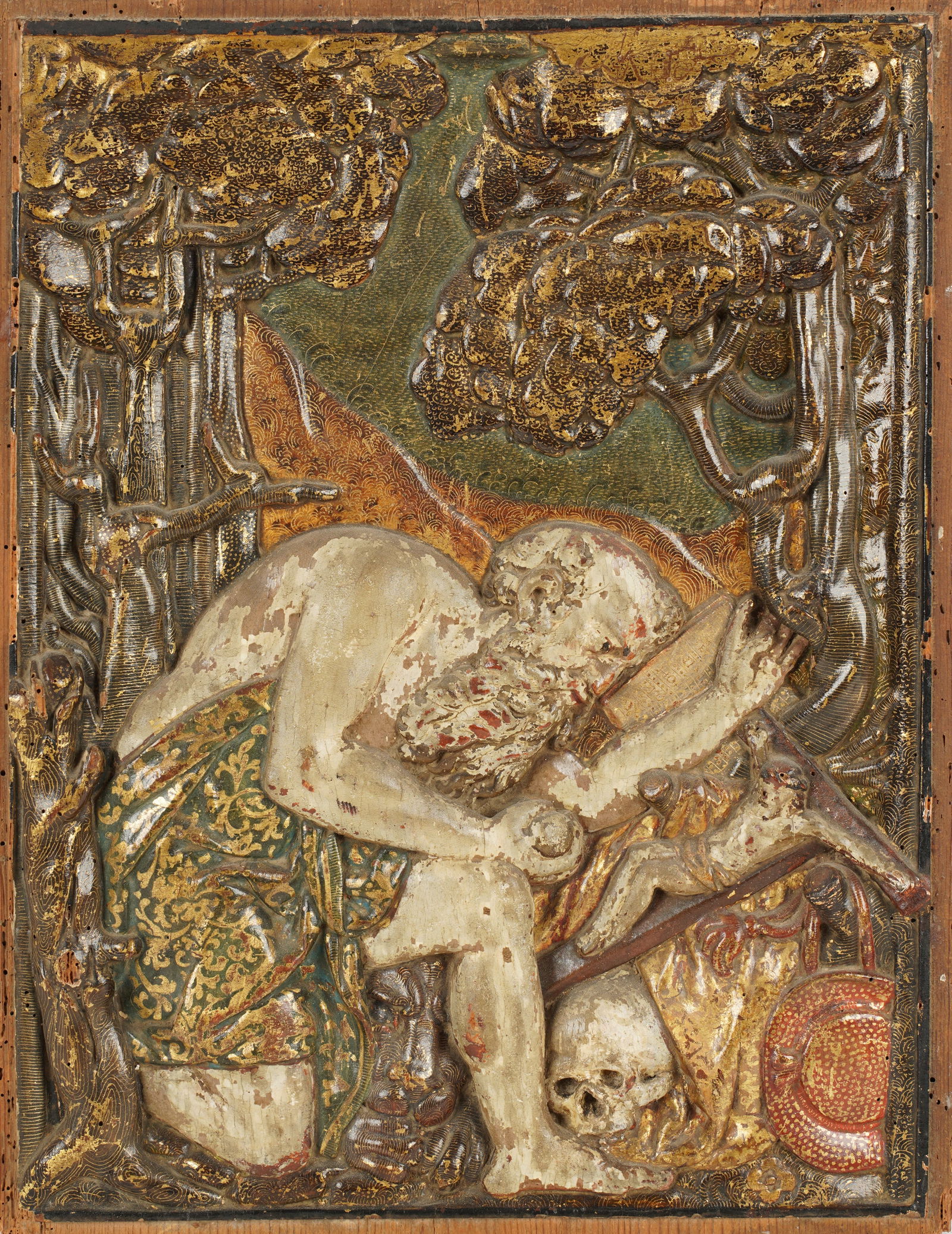 A Carved Wood and Polychrome-Painted Relief Plaque (1 of 7)