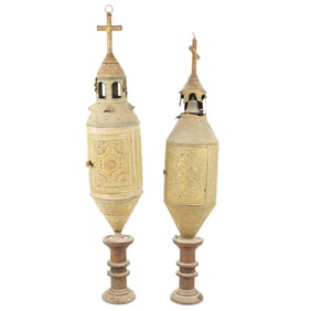 Two Spanish Colonial Tin-Work Processional Finial Lanterns