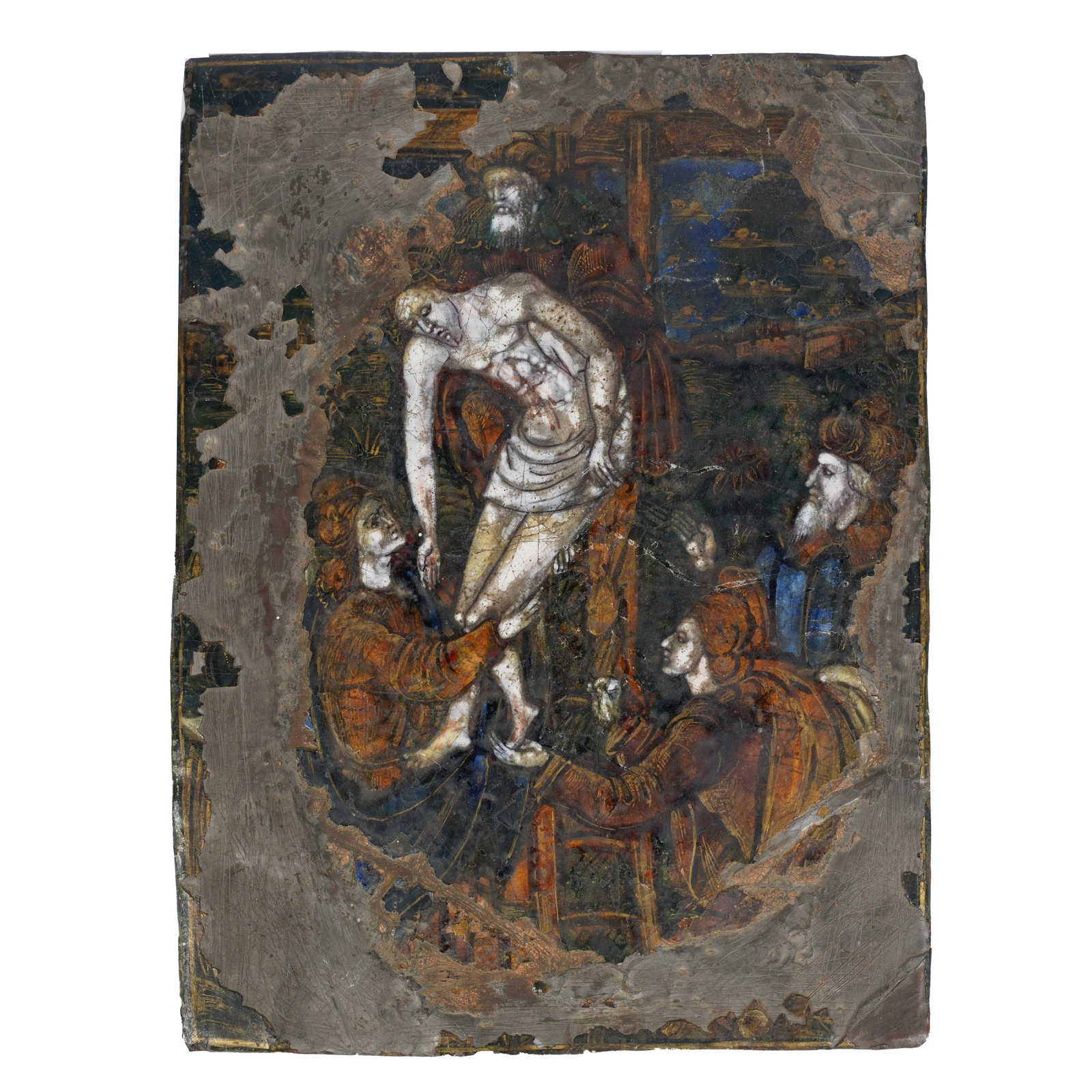 A Retablo of Christ Released from the Cross: enamel on copper 9 1/4 x 7 in. (23.5 x 17.8 cm.) Provenance: Property from the Estate of Francis and Marion Lederer