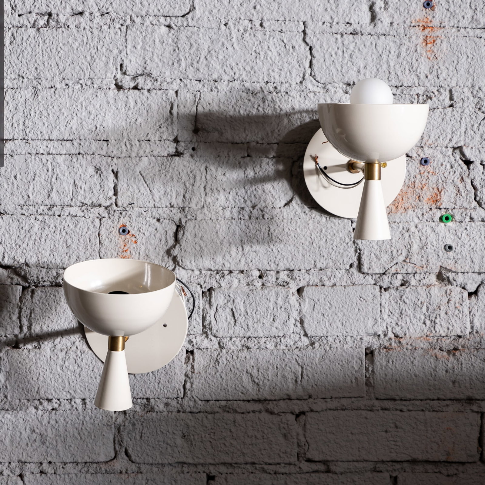 Pair of Adesso Imports Studio Line Mid Century Modern-Style Sconces: white metal 6 1/2 x 6 x 7 in. (16.5 x 15.2 x 17.8 cm.)