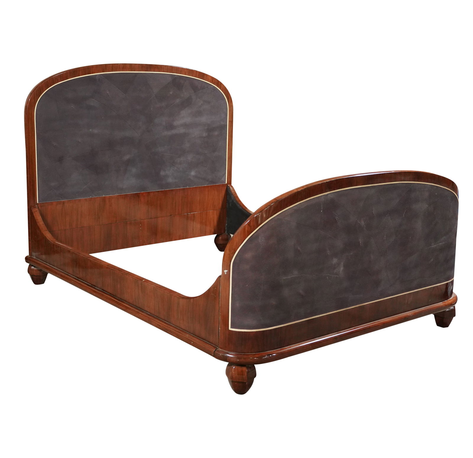 L. Rossi: Art Deco-Style Macassar Ebony and Burgundy Shagreen Paneled Bed (1 of 9)