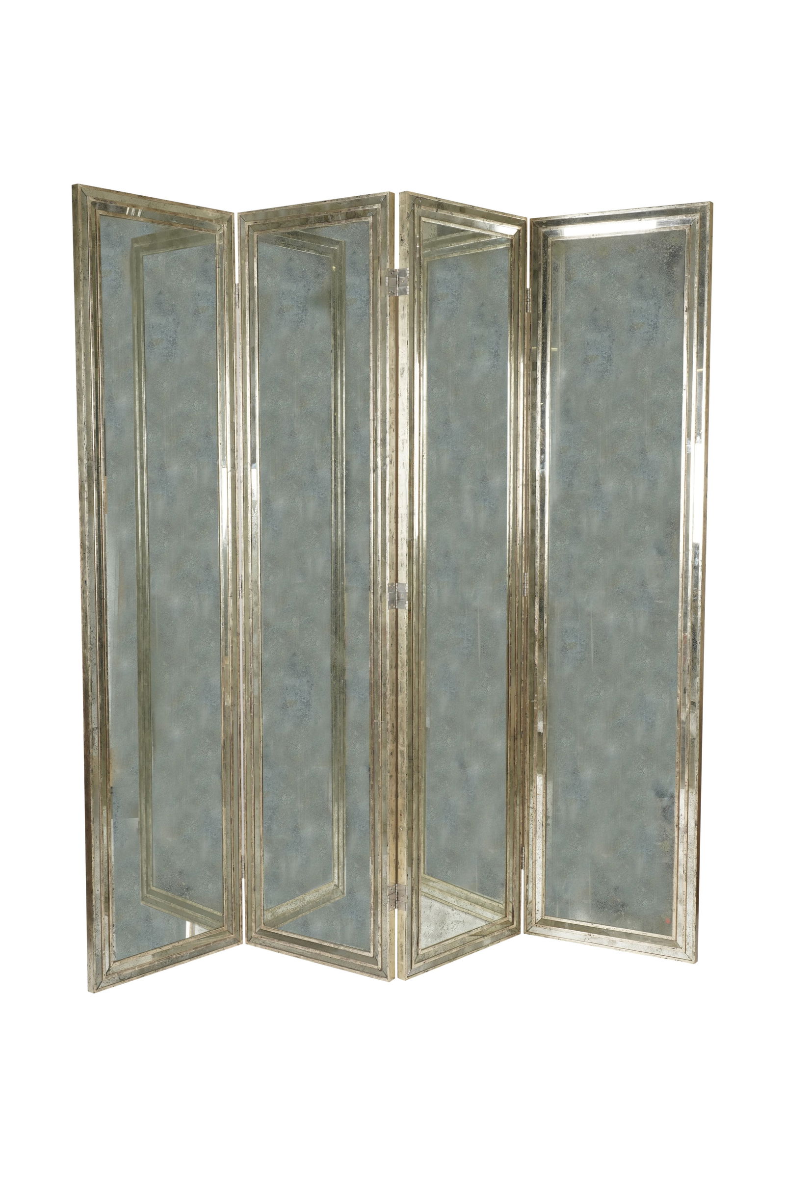 L. Rossi: Neoclassical-Style Silver Leaf Mirrored Four-Panel Screen (1 of 12)