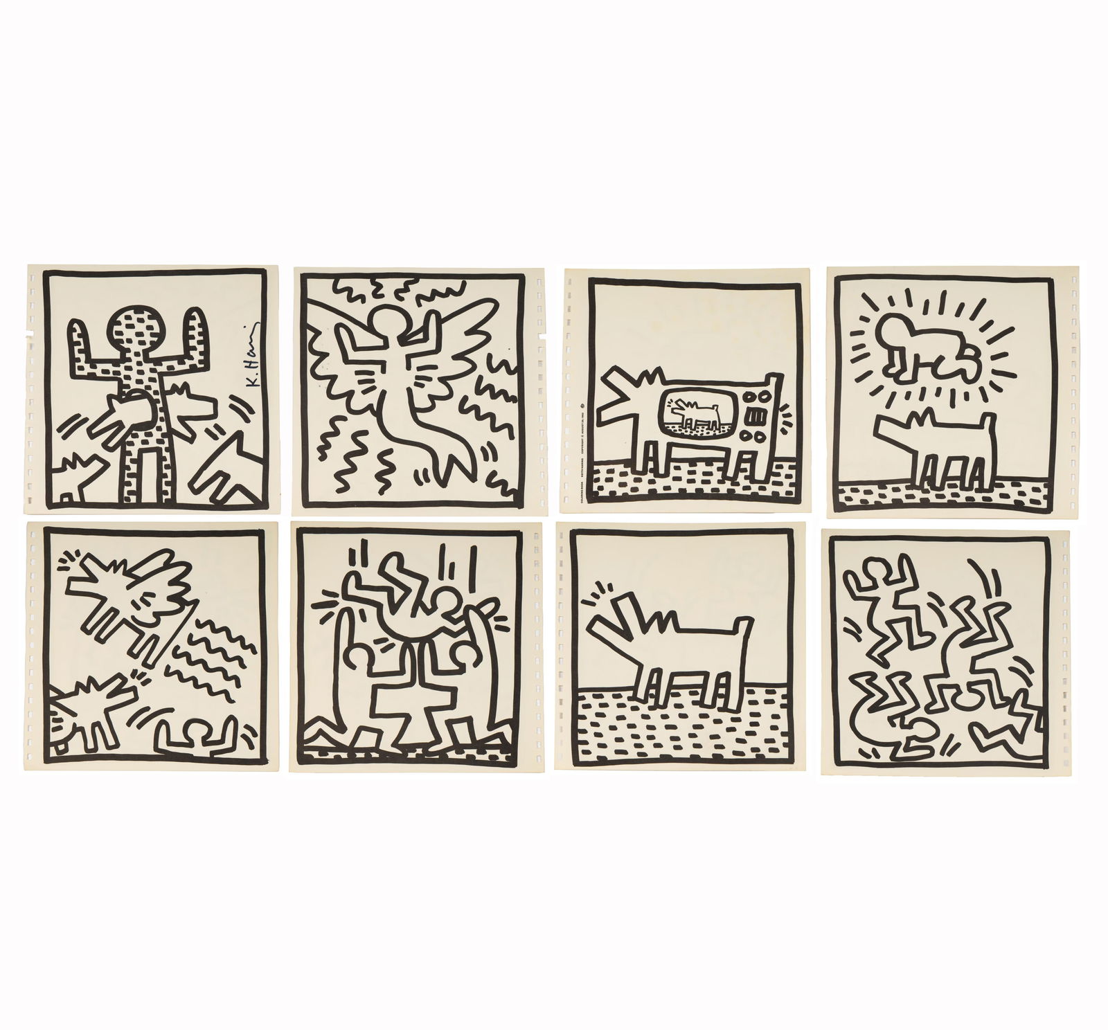 Keith Haring (1958 - 1990): Four Double-Sided Works (Untitled) (1 of 11)