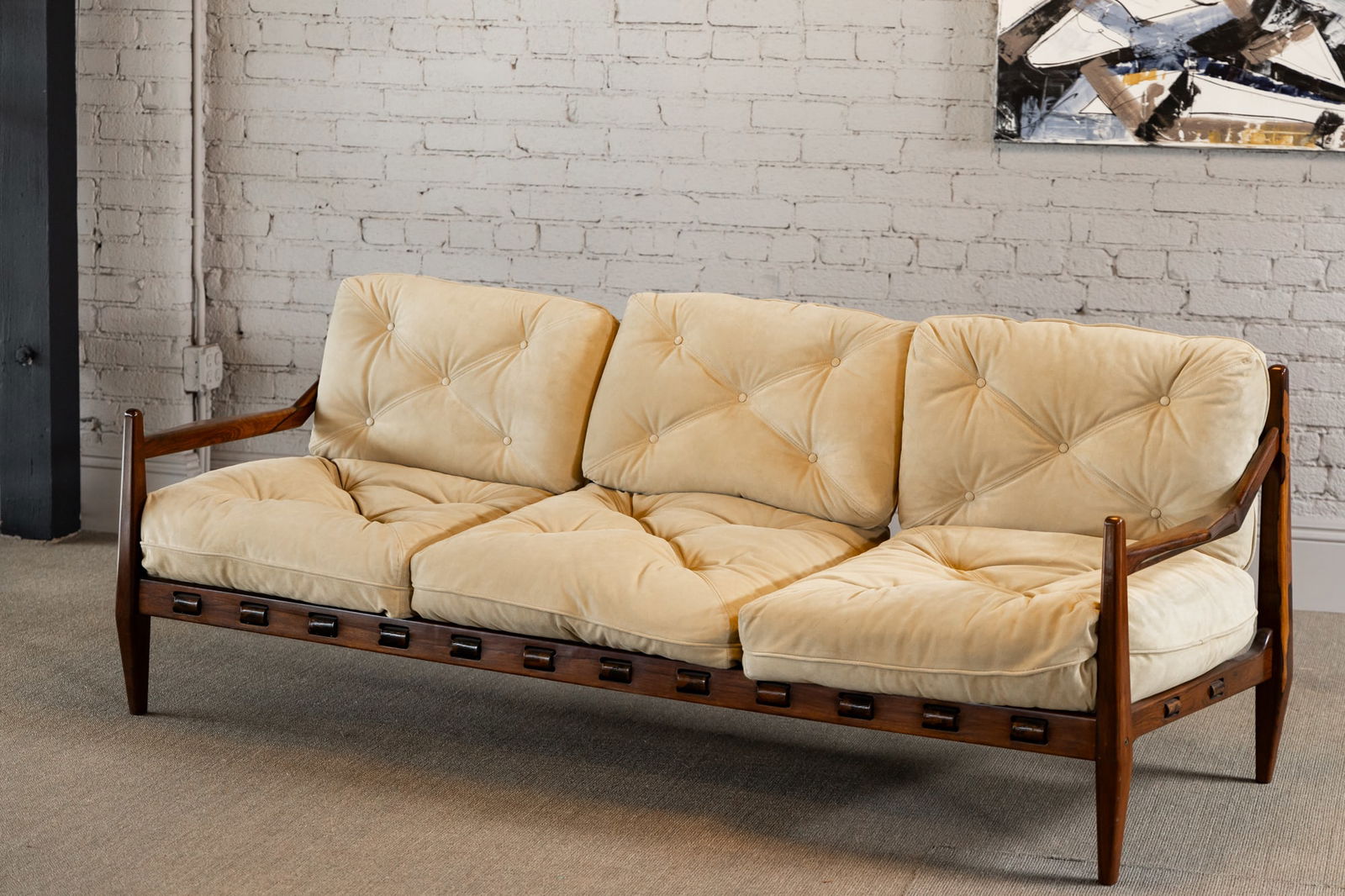 Jean Gillon (1919 - 2007): Jacaranda Wood and Suede Three-Seat Sofa (1 of 17)