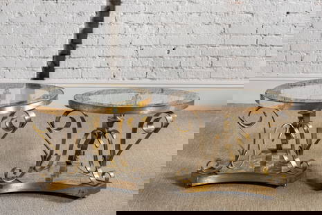 Arturo Pani (1915 - 1981): Pair of Side Tables: Mexico, 1950s; brass, acid-etched mirror glass, glass 23 x 24 in. (58.4 x 61 cm.) Provenance: Property from The Private Collection of International Architect and Designer Selma Cisic of the iconic Los
