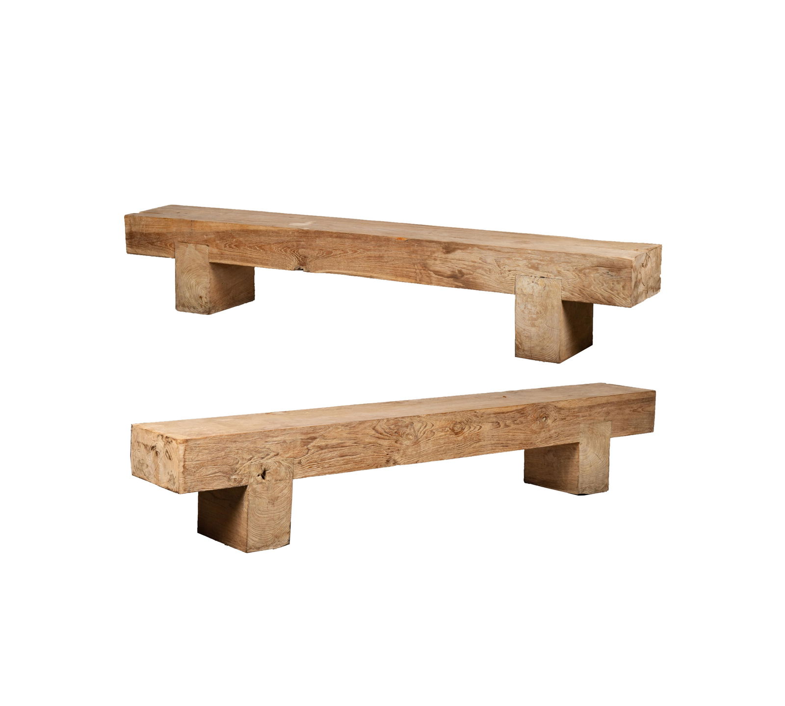 L. Rossi: A Pair of Minimalist Elongated Solid Teak Benches (1 of 13)
