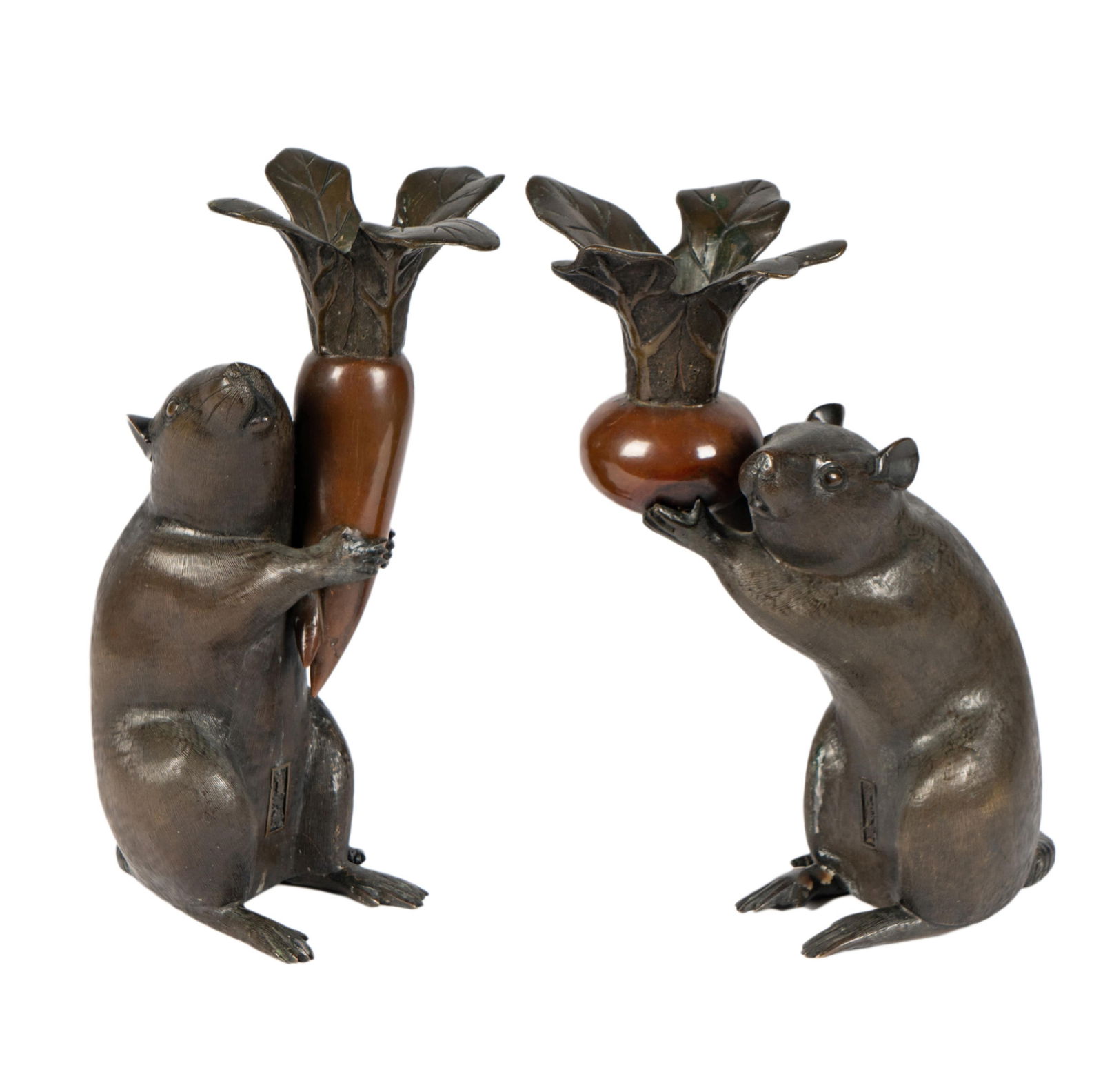 A Pair of Japanese Bronze Rat-Form Candlesticks (1 of 13)