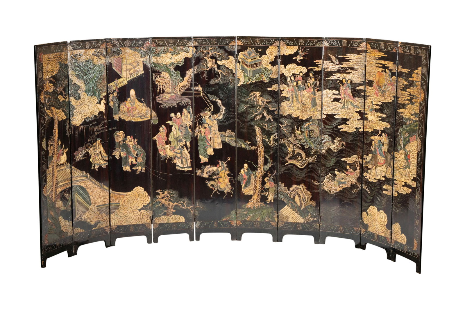A Chinese Coromandel 10-Fold Black-Ground Screen (1 of 12)