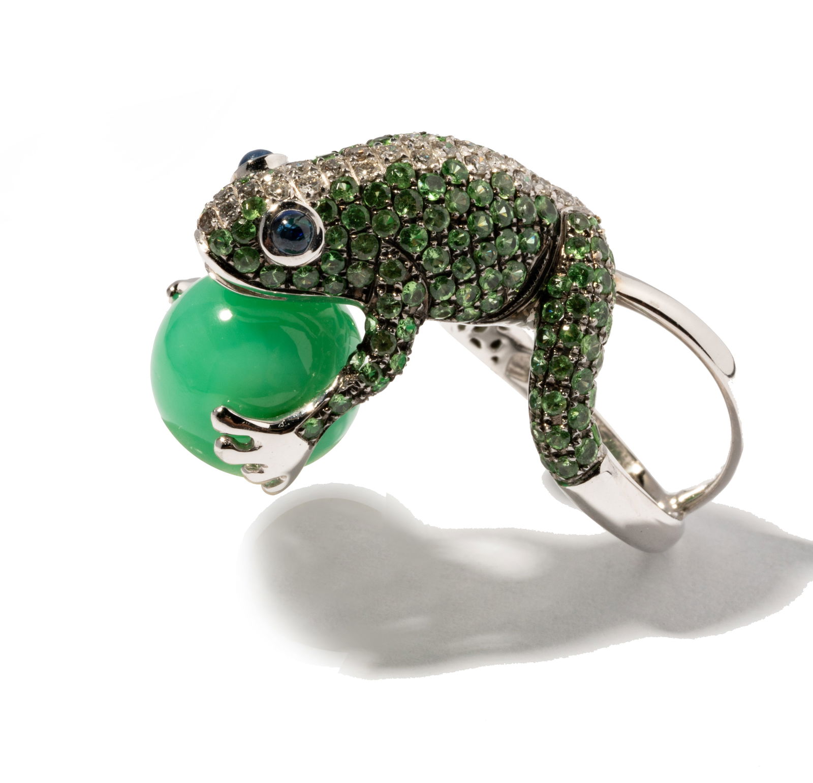White Gold, Tsavorite, Sapphire, Chrysoprase and Diamond Frog Ring (1 of 5)