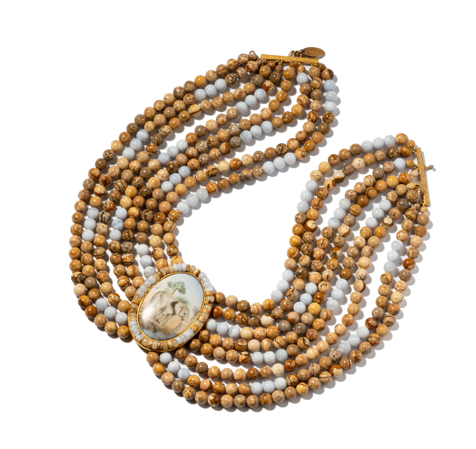 Madame Et Son Bouledogue Gilt Elephant Choker: Gem-set beaded choker measuring 16 inches long;