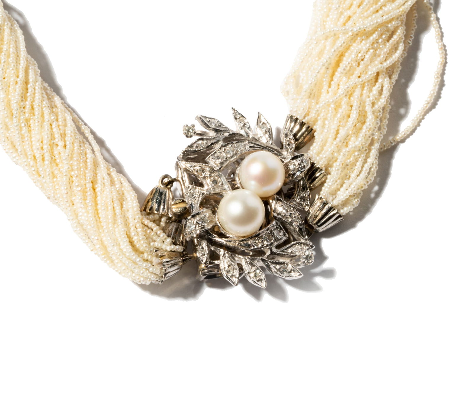 Multi-Strand Pearl Necklace with 14 Karat White Gold, Diamond and Cultured Pearl Clasp (1 of 7)