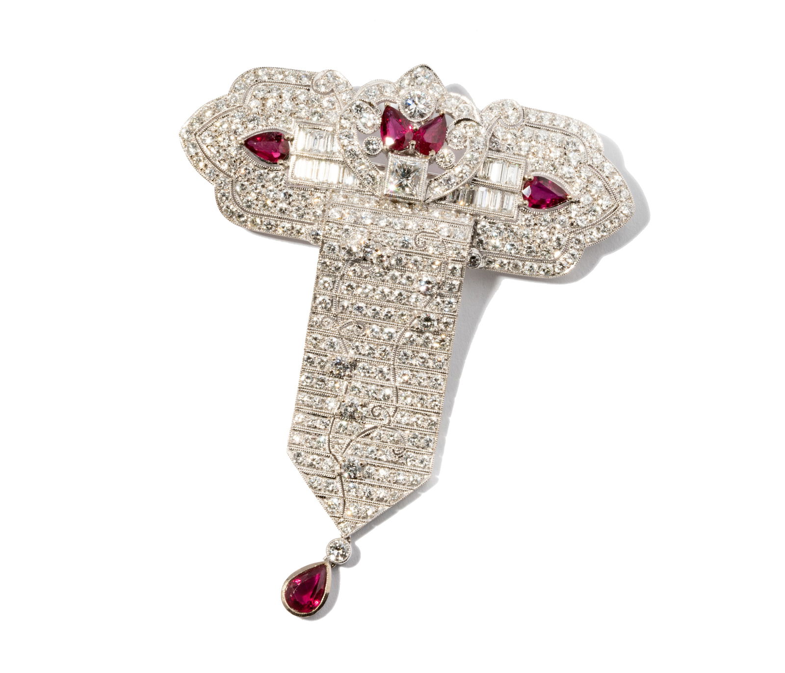 18 Karat White Gold, Ruby and Diamond Brooch (1 of 7)