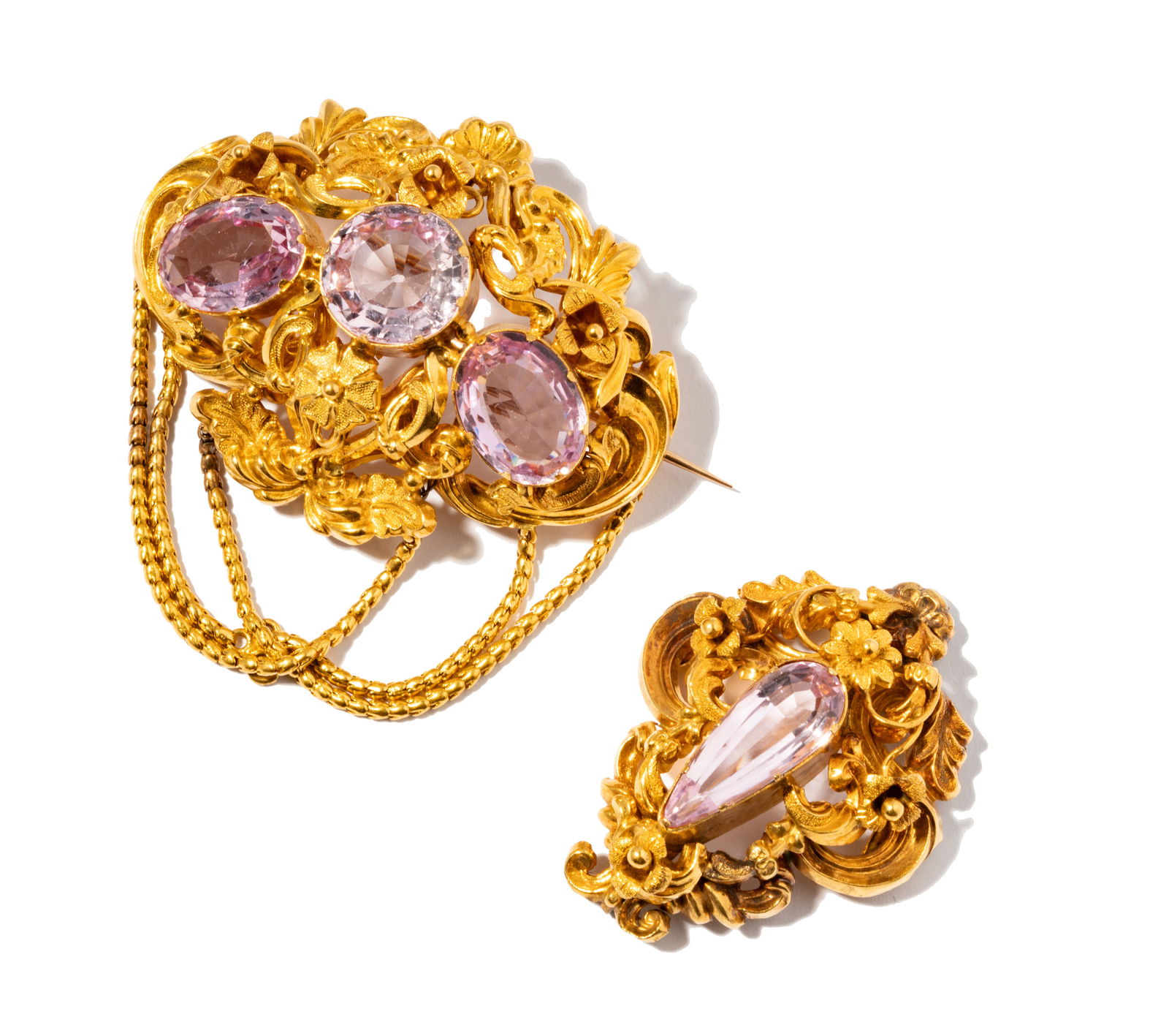Victorian Era 14 Karat Yellow Gold and Pink Topaz Brooch (1 of 8)