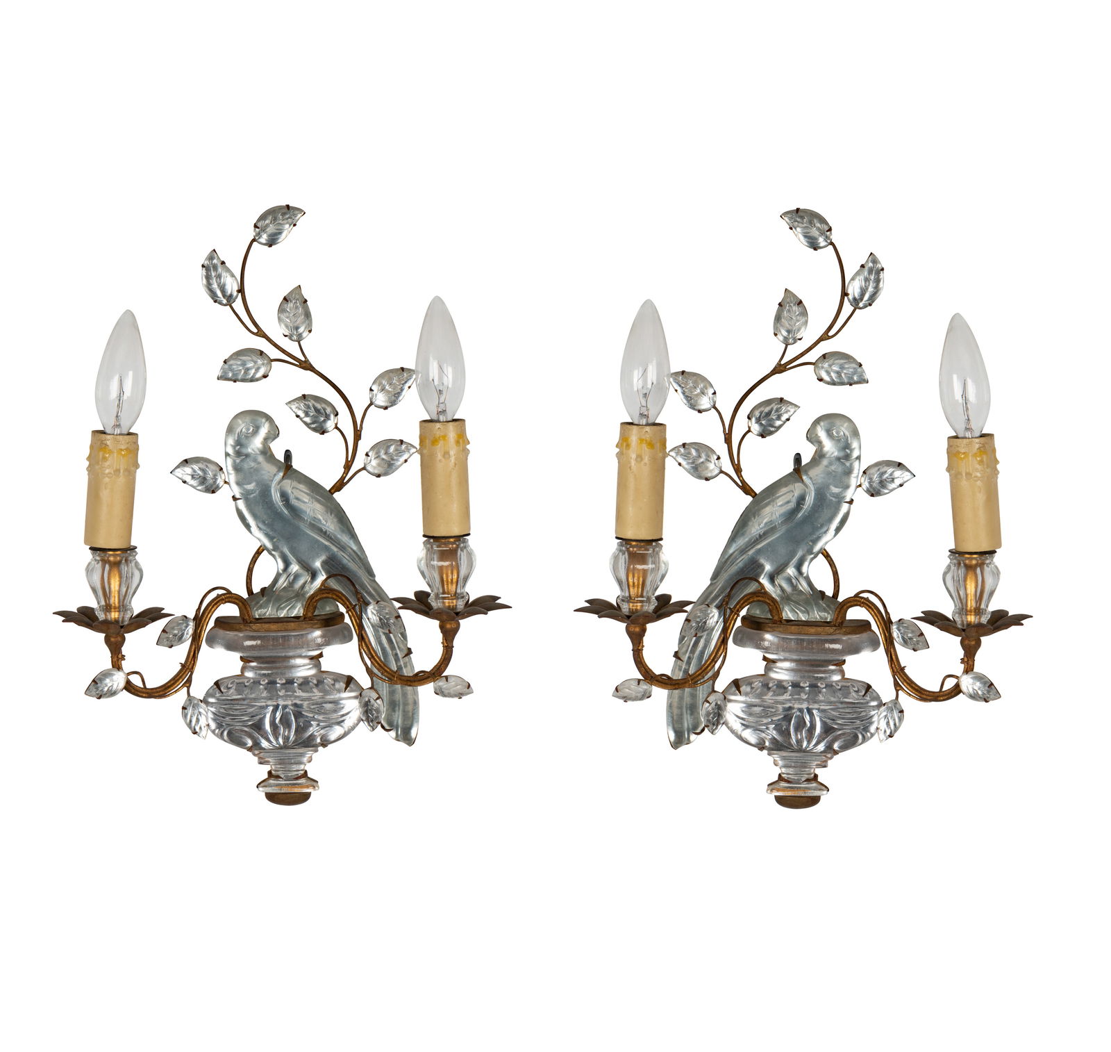 Style of Maison Bagues: Pair of Crystal Twin-Light Parrot Sconces (1 of 12)
